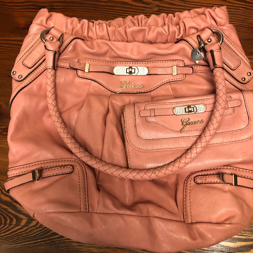 Beautiful Salmon coloured Guess bag and wallet